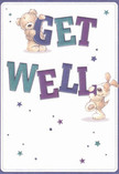 Radiating with heartfelt warmth, this illustrated get well card brings comfort to mind-two adorable characters, a huggable bear and a playful puppy, appear to climb and nestle amongst large, colourful 'Get Well' letters. The indigo and teal hues that form the words shimmer confidently against a tranquil cream-and-white backdrop, echoing the sense of hope that often arrives with a friendly knock at the door in Berkhamsted. Twinkling stars in soft blue and lavender scatter across the scene, infusing the layout with cheerful optimism and a sprinkle of magic. Details in the animal fur seem almost touchable, as if the soft, inviting plushness could offer a tangible embrace. Every element-from the gentle curve of the puppy's ear to the lyrical sweep of the letters-has been lovingly illustrated to reassure and uplift. Just as a skillfully arranged bouquet can brighten a convalescent room by St. Peter's Church or bring solace after a stroll along the Grand Union Canal, this card transmits heartfelt wishes and the promise of brighter days, perfect for anyone on the mend in our welcoming community.